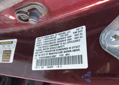 2019 Honda Cr-V Ex-L z USA, uszkodzony, nr VIN 7FARW2H89KE015097